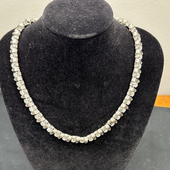 Trifari Silver Necklace with Clear Accents - Picture 2 of 7